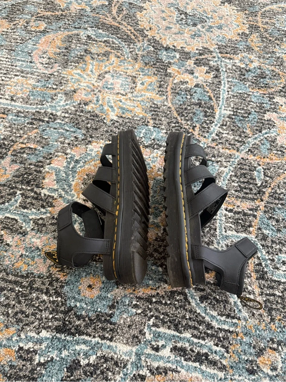 Dr. Martens Black Leather Multi-Strap Platform Sandals
